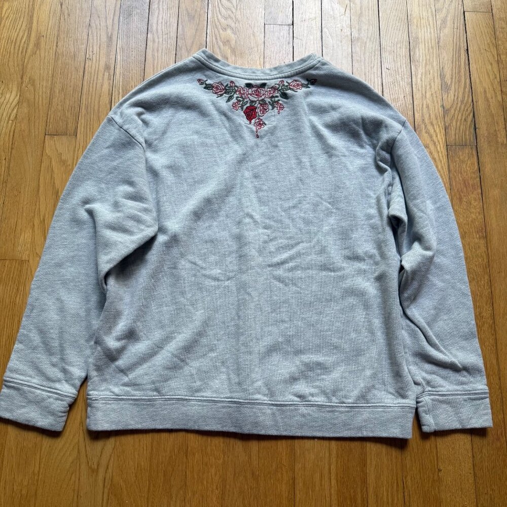 Adaptation Post LA Size L Gray Red Rose Floral Embroidered Crewneck Sweatshirt - Picture 13 of 15